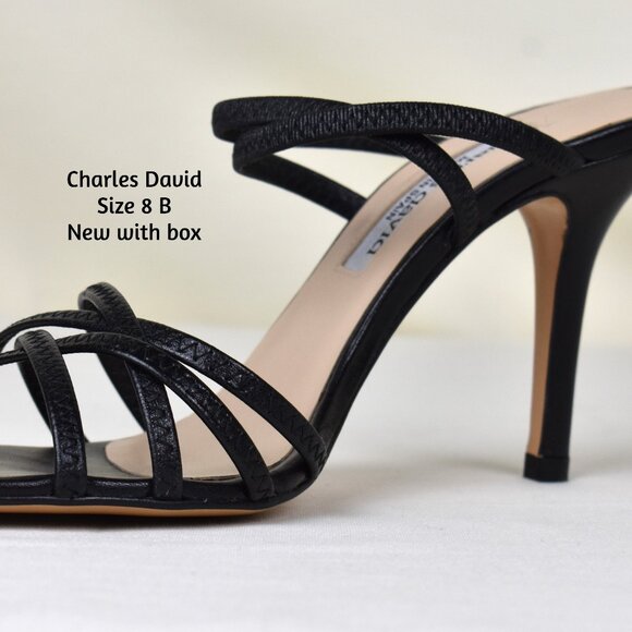 CHARLES DAVID Shoes Black Strap Leather 2.5 Inch High Heels - Picture 2 of 4